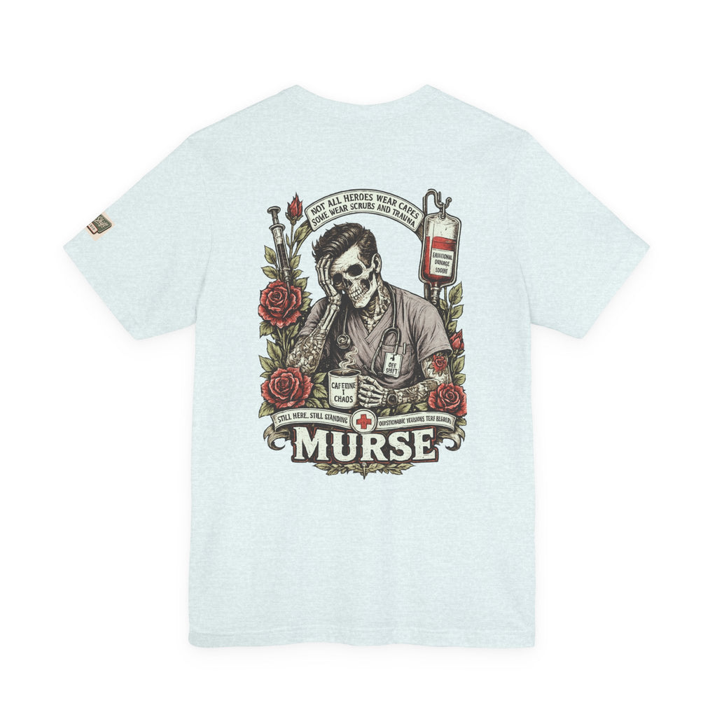 Murse Skull Nurse Graphic Tee — Vintage Medical Tattoo Back Print | Male Nurse Gift