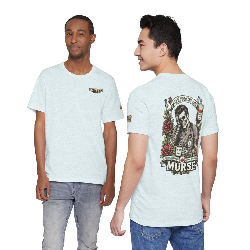 Murse Skull Nurse Graphic Tee — Vintage Medical Tattoo Back Print | Male Nurse Gift