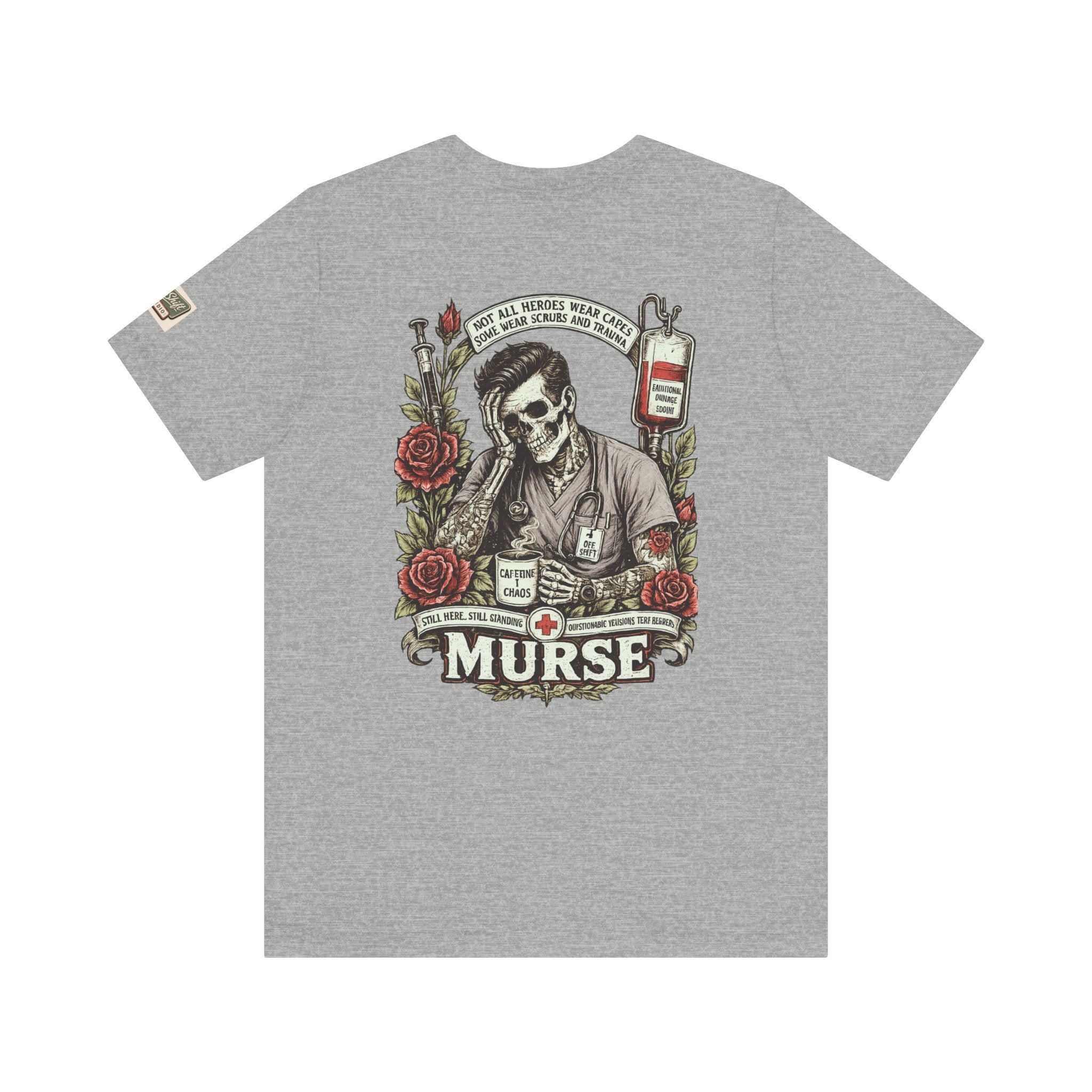 Murse Skull Nurse Graphic Tee — Vintage Medical Tattoo Back Print | Male Nurse Gift