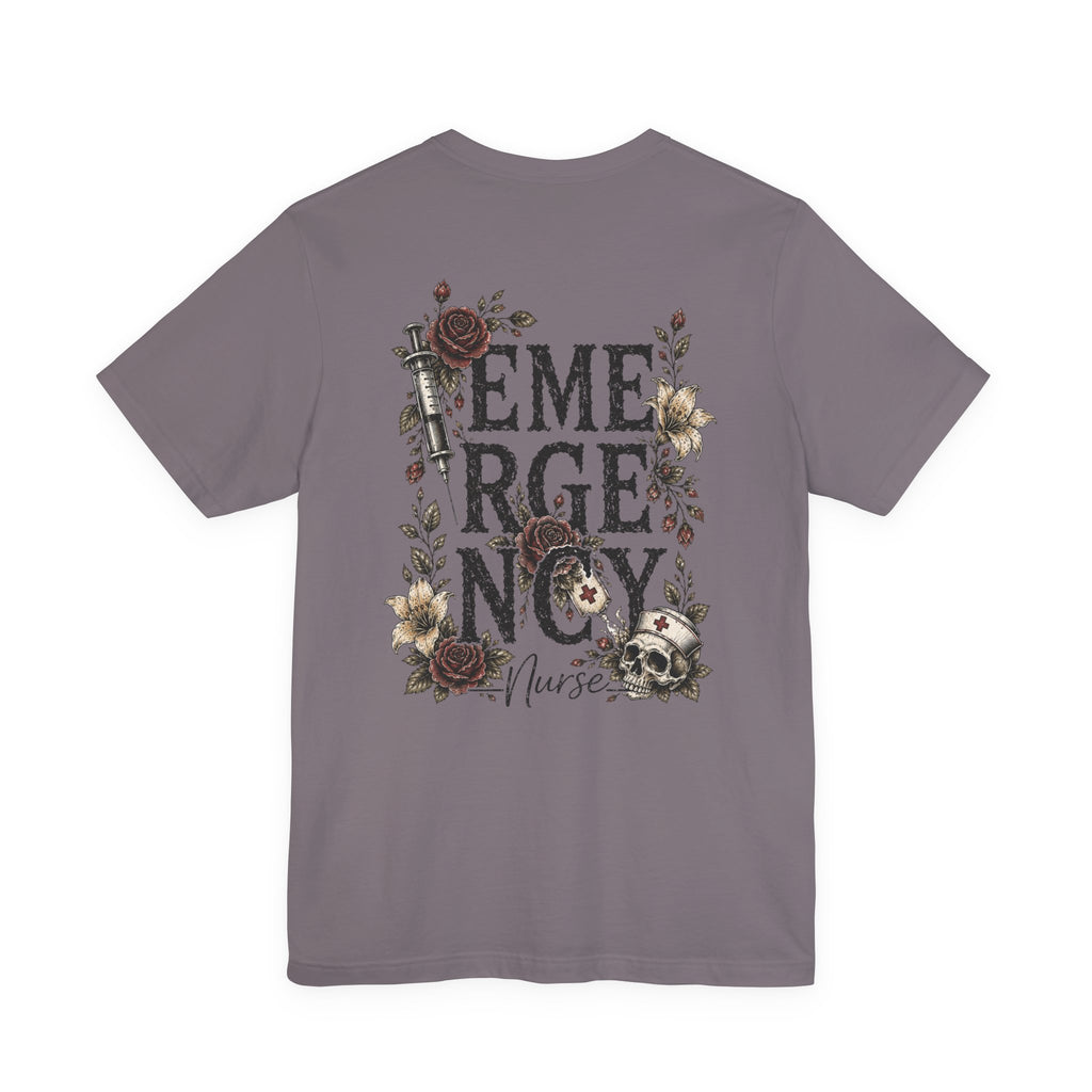 Emergency Nurse Shirt | Gothic Floral Nurse Tee | Vintage Tattoo Style ER Nurse T-Shirt | Bella & Canvas
