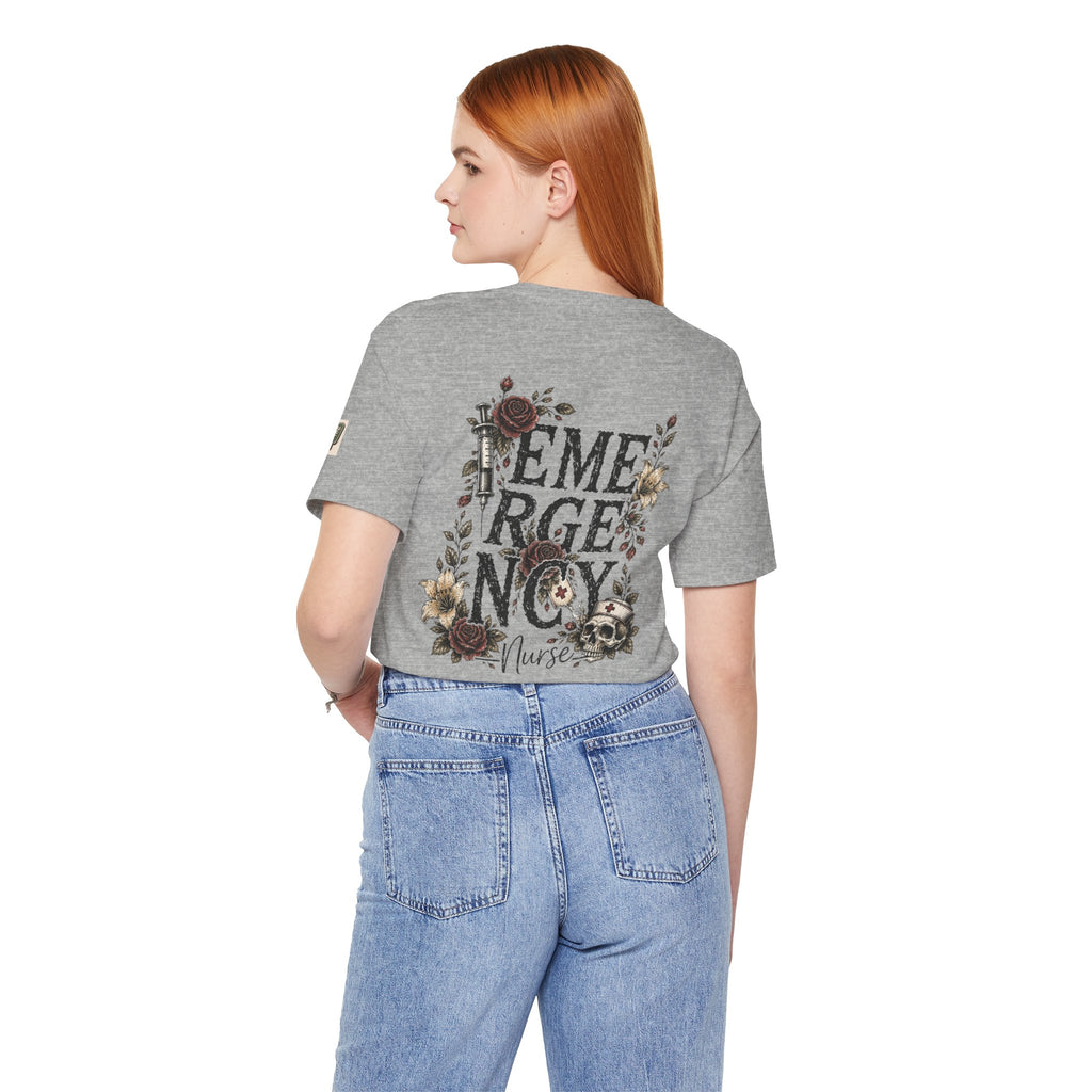 Emergency Nurse Shirt | Gothic Floral Nurse Tee | Vintage Tattoo Style ER Nurse T-Shirt | Bella & Canvas