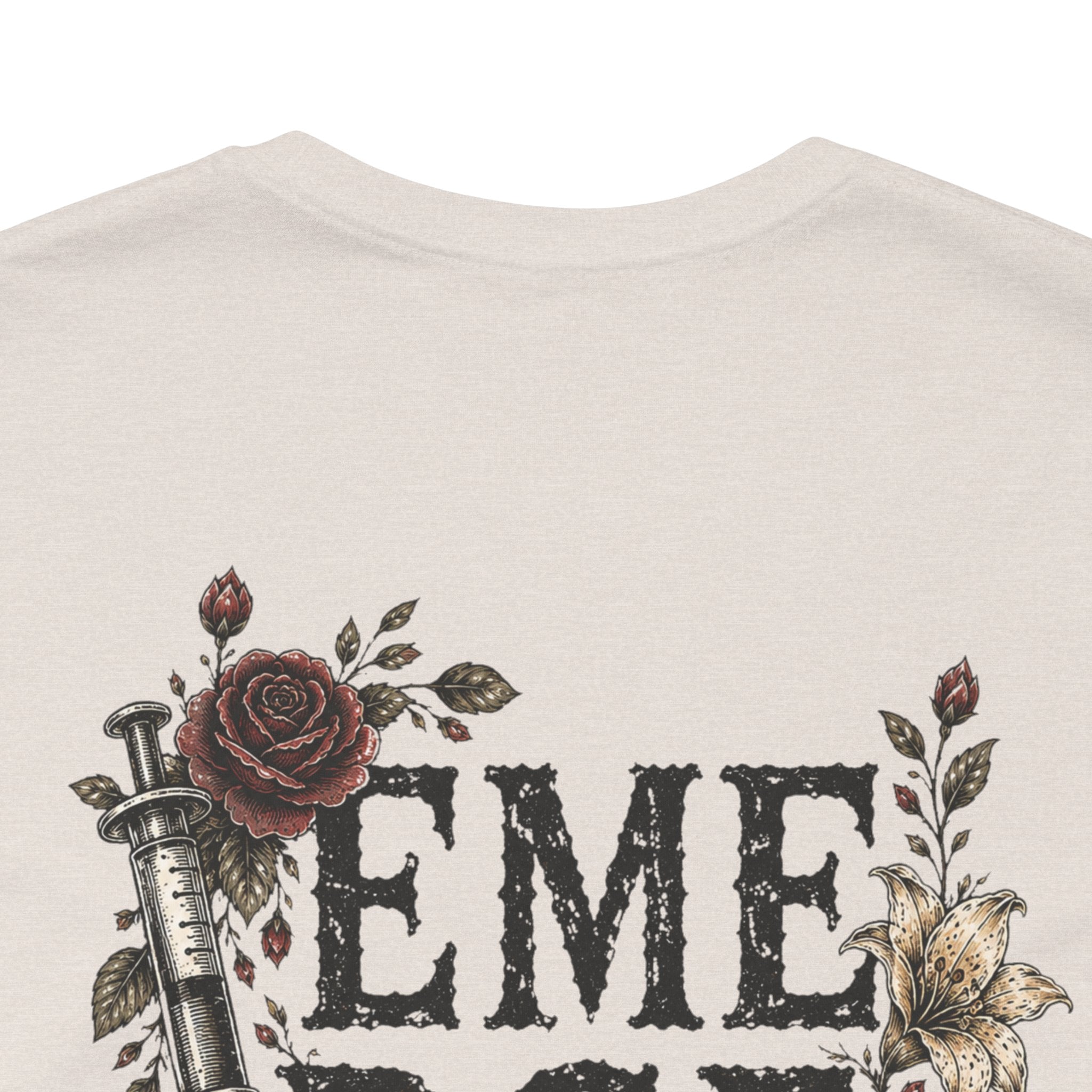 Emergency Nurse Shirt | Gothic Floral Nurse Tee | Vintage Tattoo Style ER Nurse T-Shirt | Bella & Canvas