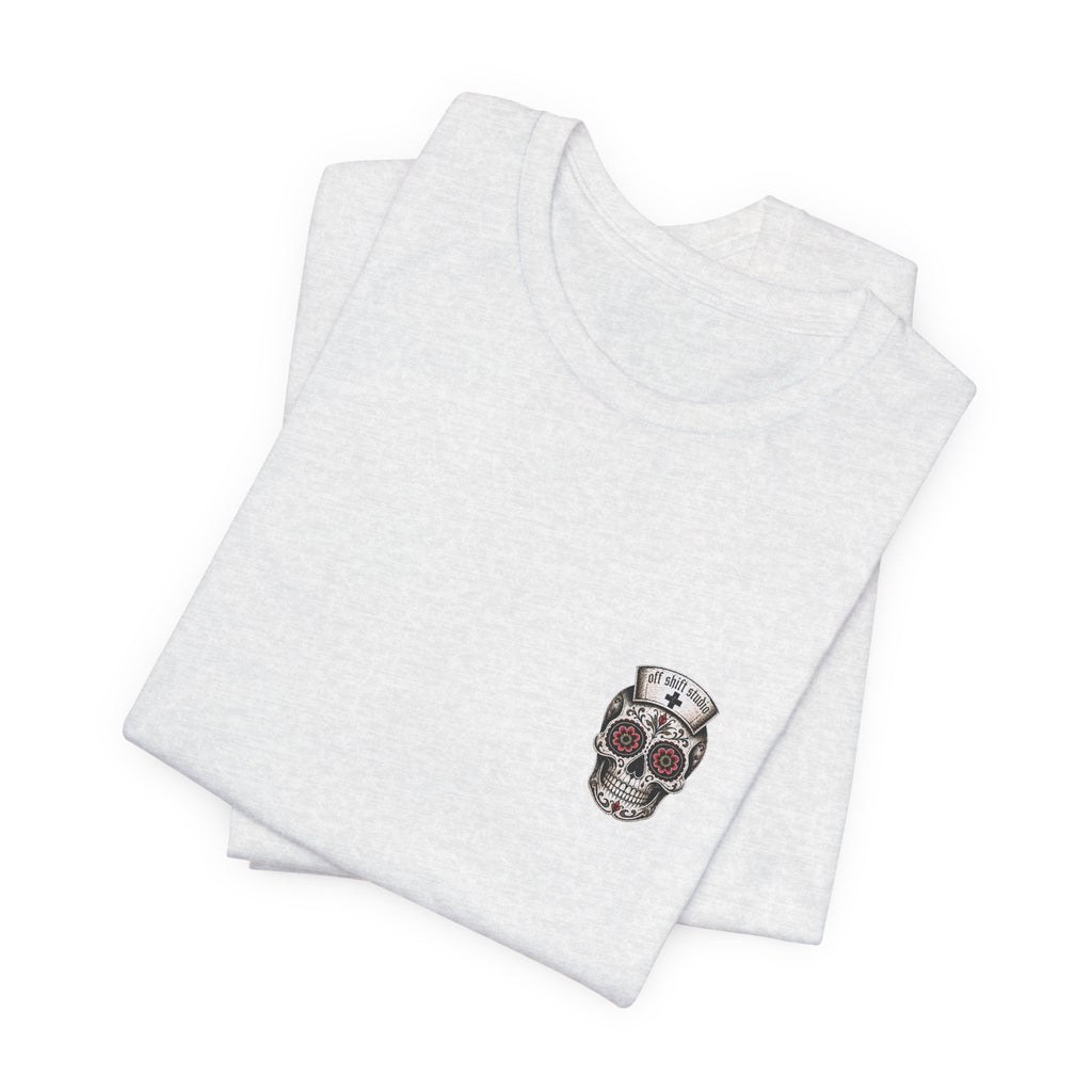 Registered Nurse Vintage Skull Tee | Tattoo Style RN Shirt | Nurse Gift | Floral Skull Graphic Tee | Bella Canvas | Off Shift Studio