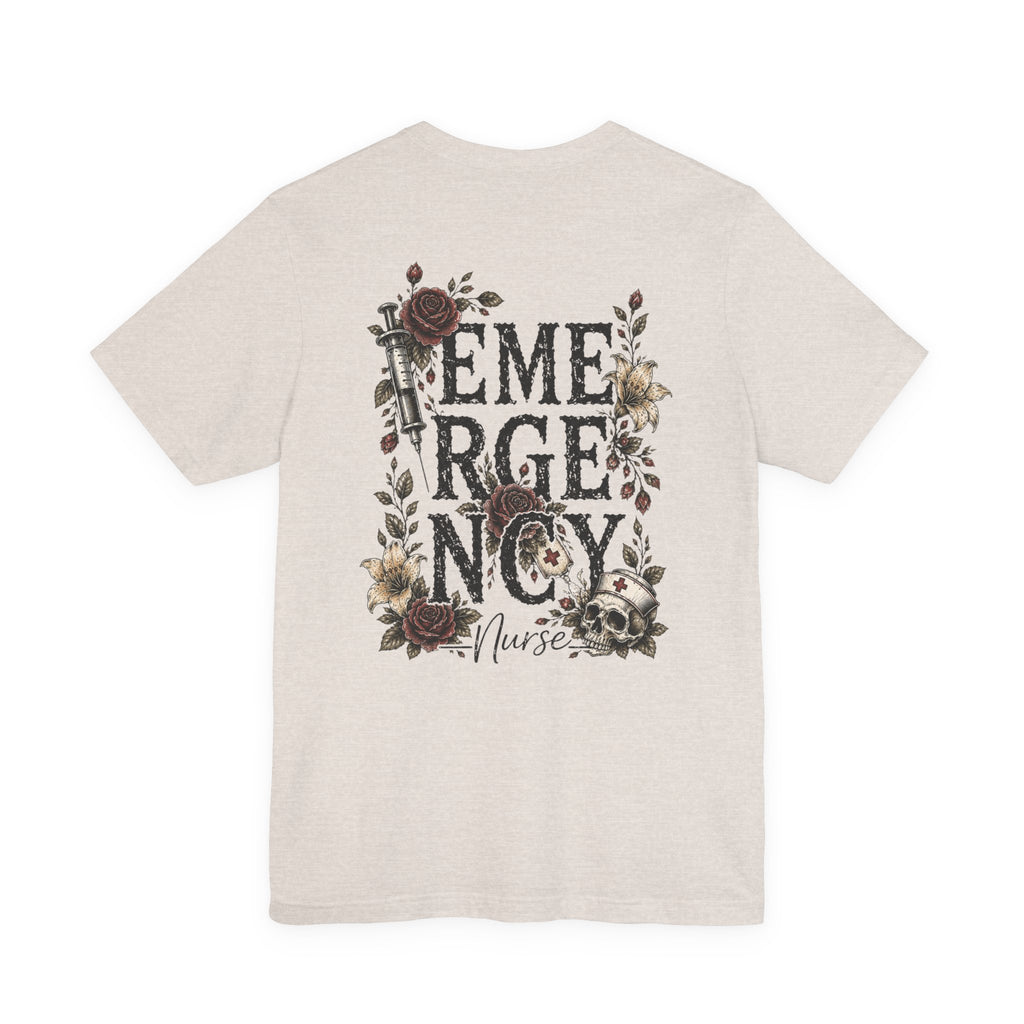 Emergency Nurse Shirt | Gothic Floral Nurse Tee | Vintage Tattoo Style ER Nurse T-Shirt | Bella & Canvas