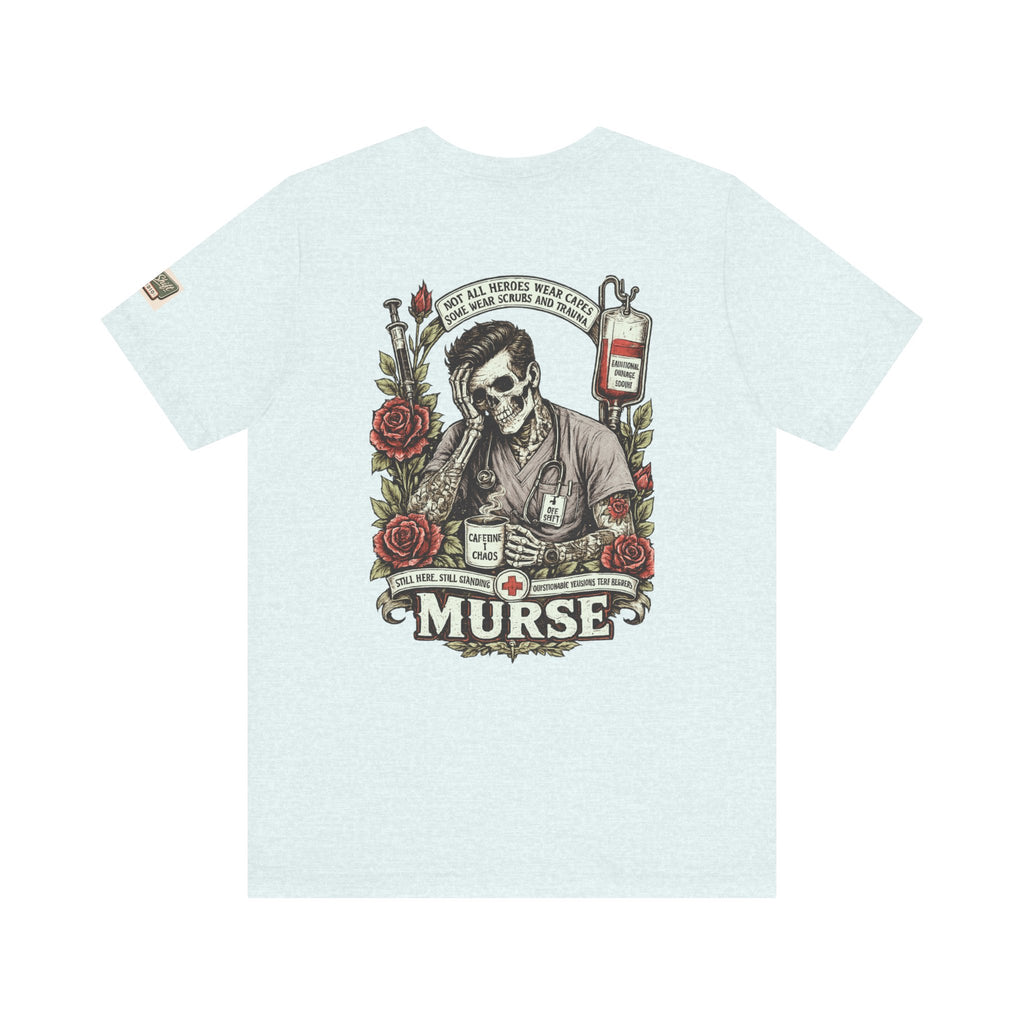 Murse Skull Nurse Graphic Tee — Vintage Medical Tattoo Back Print | Male Nurse Gift