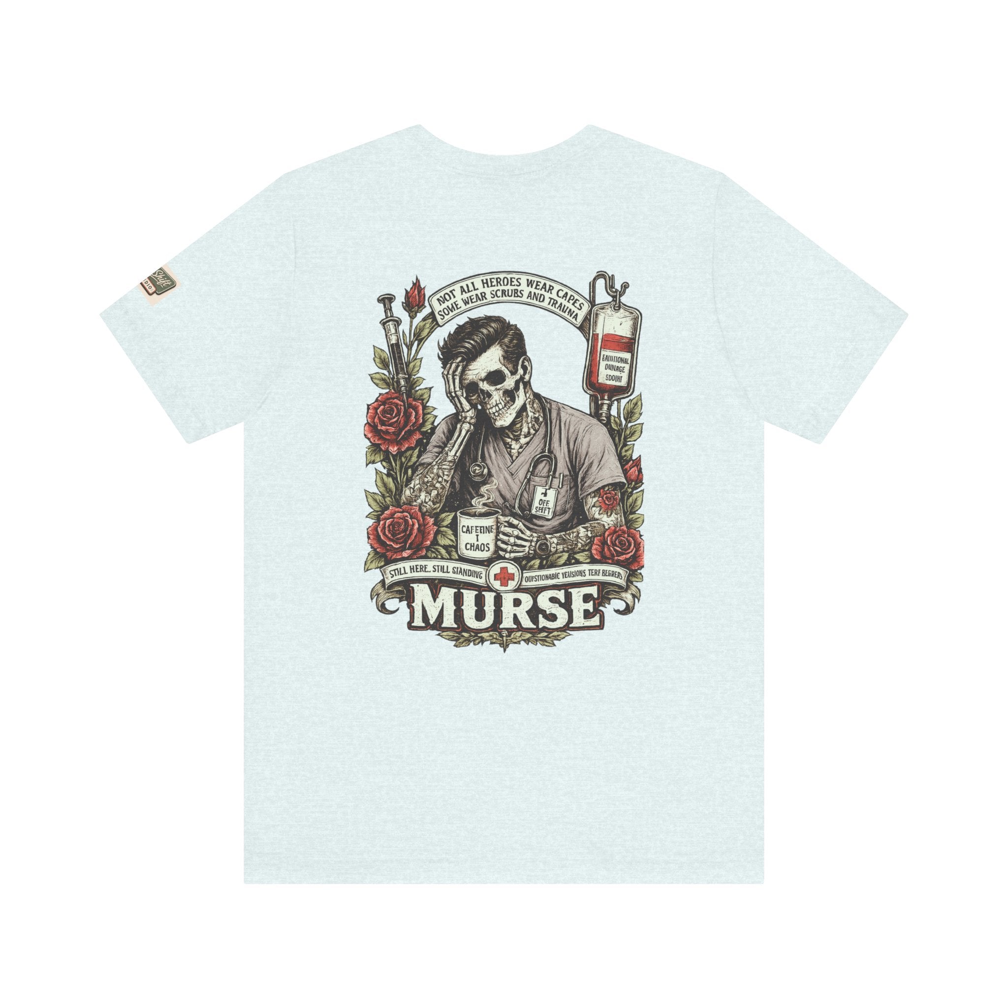 Murse Skull Nurse Graphic Tee — Vintage Medical Tattoo Back Print | Male Nurse Gift
