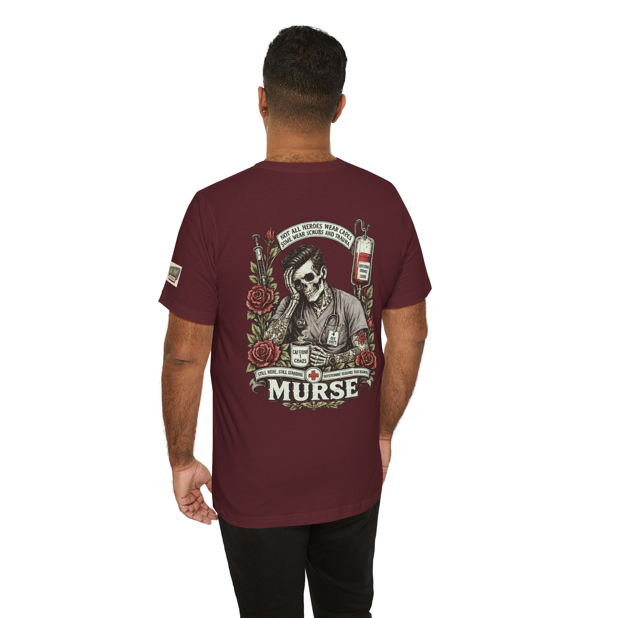 Murse Skull Nurse Graphic Tee — Vintage Medical Tattoo Back Print | Male Nurse Gift