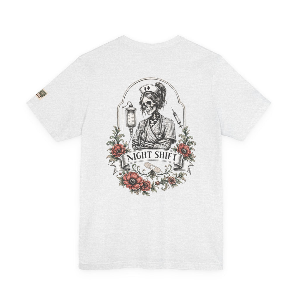 Night Shift Nurse Shirt | Skeleton Nurse T-Shirt | Tattoo Style Medical Shirt | Bella+Canvas