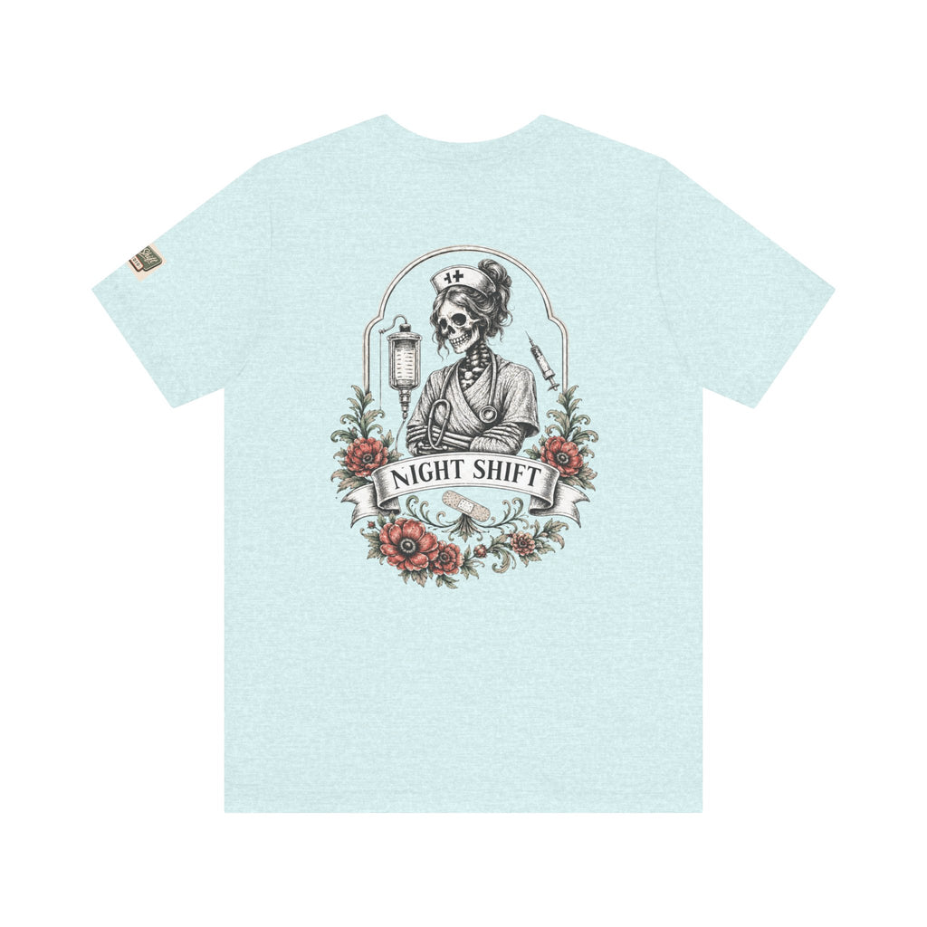 Night Shift Nurse Shirt | Skeleton Nurse T-Shirt | Tattoo Style Medical Shirt | Bella+Canvas