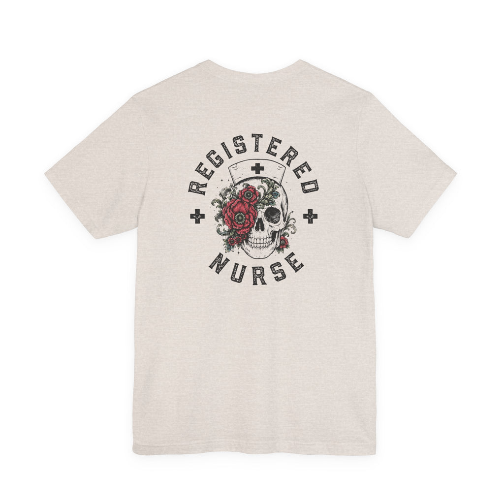 Registered Nurse Vintage Skull Tee | Tattoo Style RN Shirt | Nurse Gift | Floral Skull Graphic Tee | Bella Canvas | Off Shift Studio