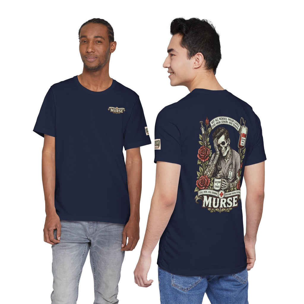 Murse Skull Nurse Graphic Tee — Vintage Medical Tattoo Back Print | Male Nurse Gift