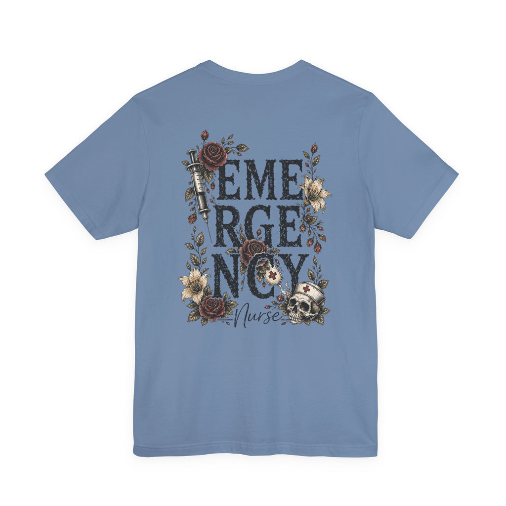 Emergency Nurse Shirt | Gothic Floral Nurse Tee | Vintage Tattoo Style ER Nurse T-Shirt | Bella & Canvas