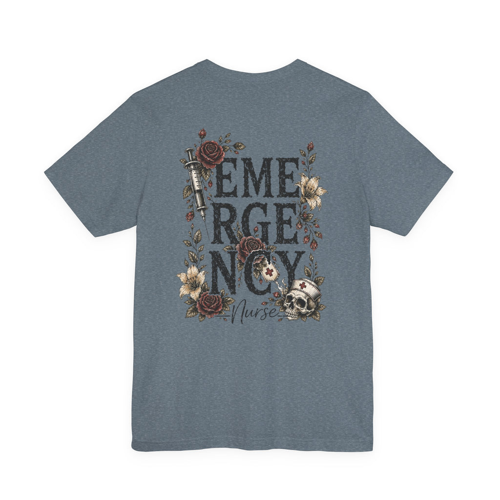 Emergency Nurse Shirt | Gothic Floral Nurse Tee | Vintage Tattoo Style ER Nurse T-Shirt | Bella & Canvas