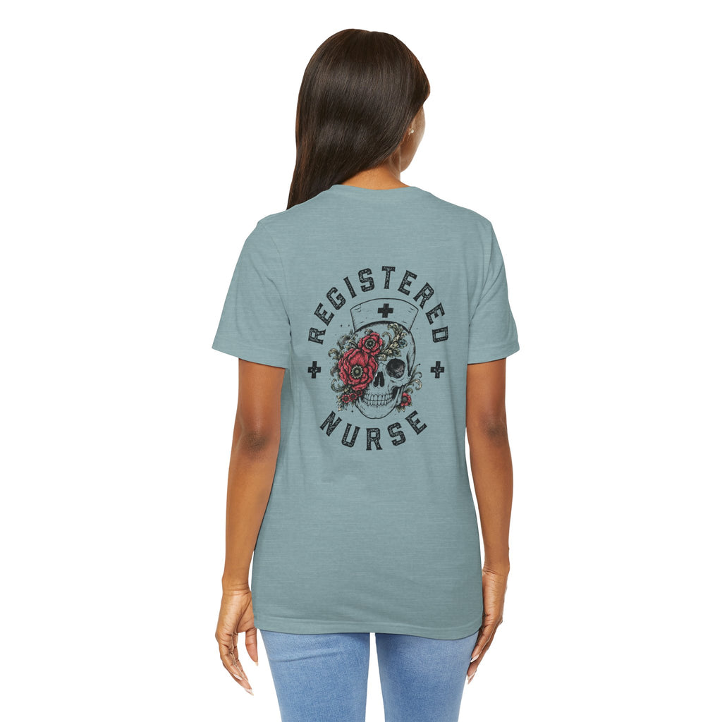 Registered Nurse Vintage Skull Tee | Tattoo Style RN Shirt | Nurse Gift | Floral Skull Graphic Tee | Bella Canvas | Off Shift Studio