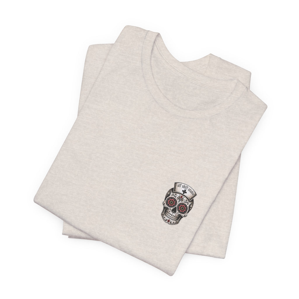 Registered Nurse Vintage Skull Tee | Tattoo Style RN Shirt | Nurse Gift | Floral Skull Graphic Tee | Bella Canvas | Off Shift Studio